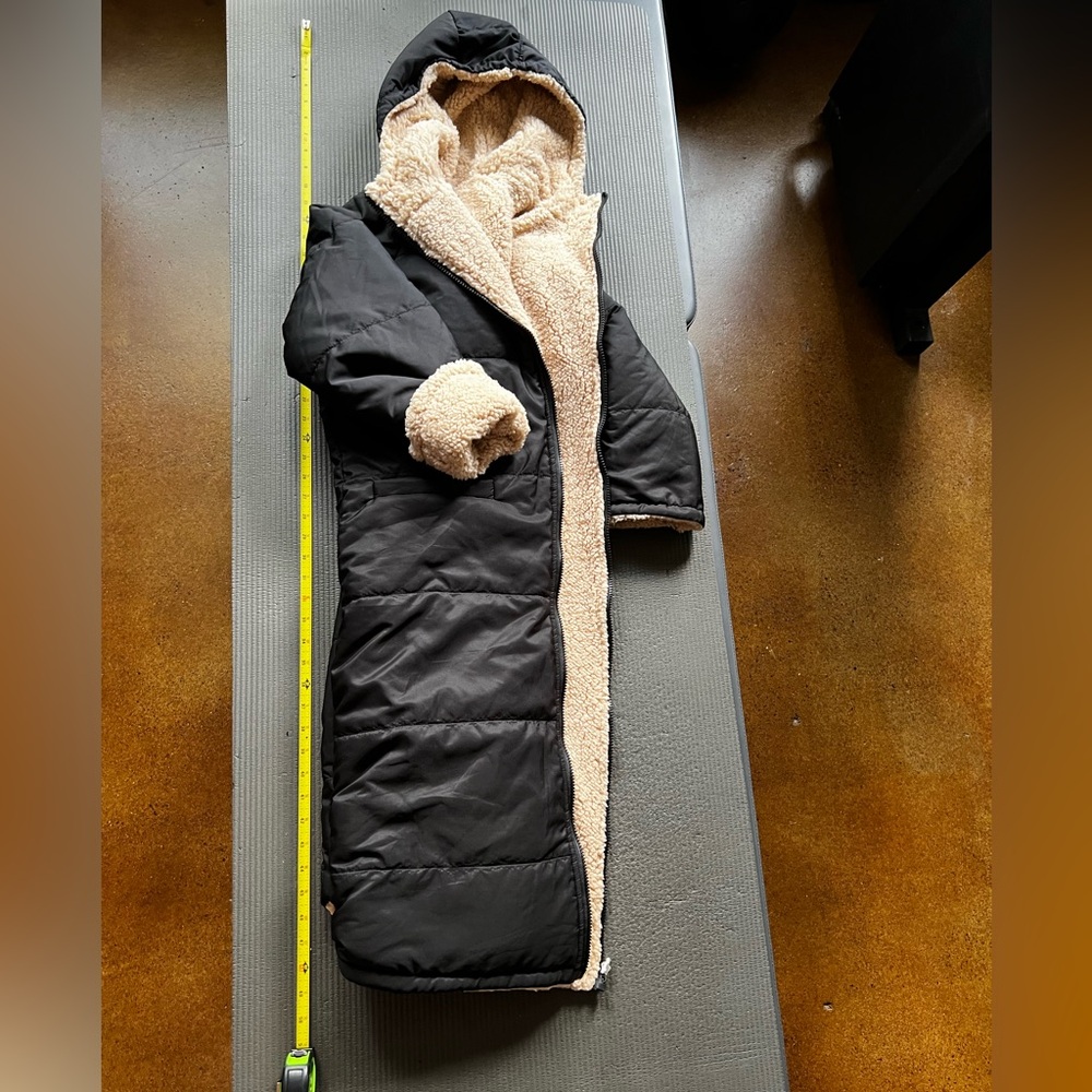 Women's Black Puffer Coat with Cream Sherpa Lining